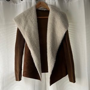 Womens M brown sweater with faux leather and sheepskin